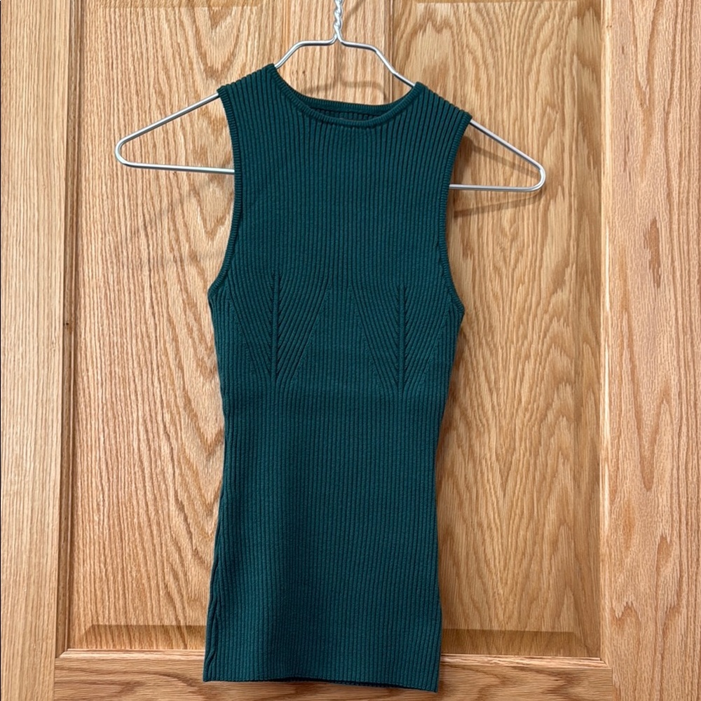 Sleeveless Green Ribbed Top